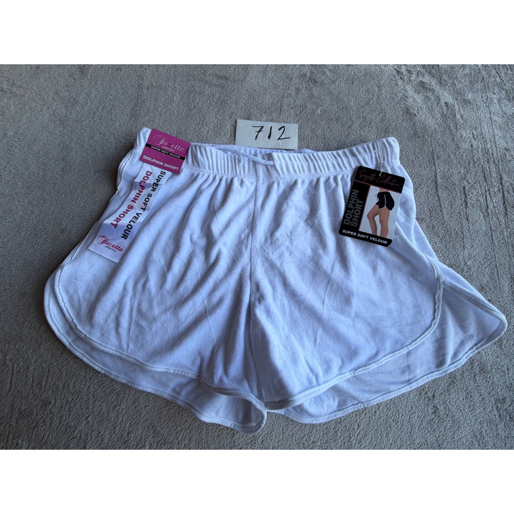 Suzette Collection Dolphin Shorts Women L White Super Soft Velour Athletic